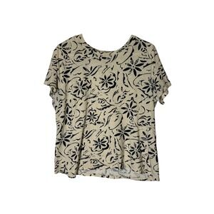 SONOMA Goods For‎ Life Women's Tee Size L Cream Black Print Short Sleeve Cotton